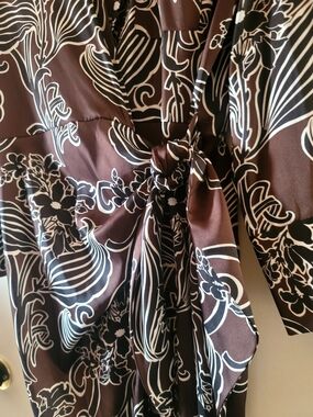 Zara Brown and White Floral Asymmetrical Wrap Dress